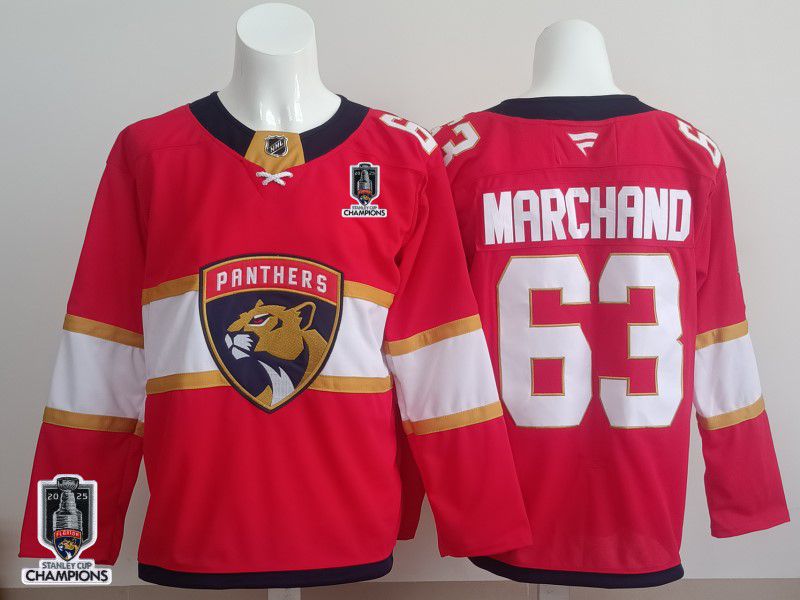 Men 2025 Florida Panthers 63 Marchand Red Fanatics Home Premium NHL Jersey style 2